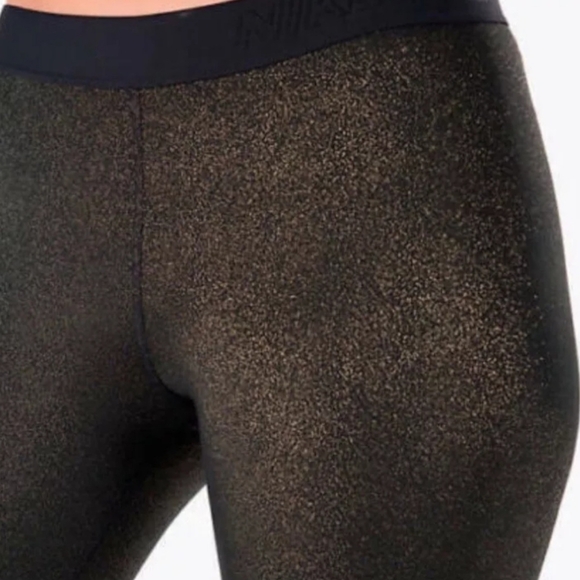 Nike Pro Dri Fit Black/Gold Metallic Swoosh Training Tights XS - Picture 3 of 10